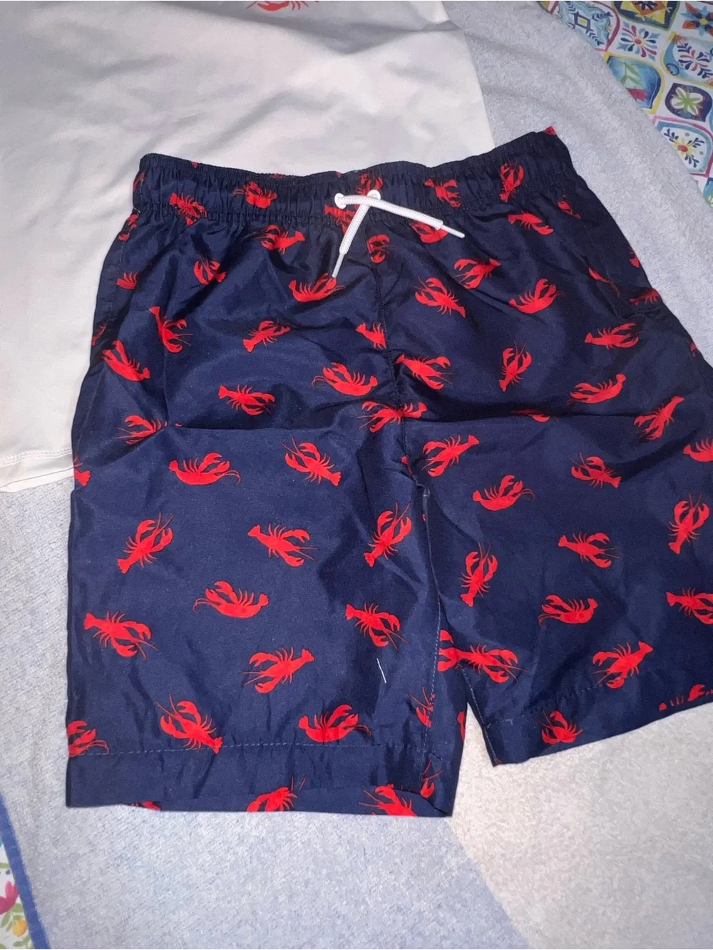 The Children's Place Navy & White Rash Guard Set with Red Lobster Print